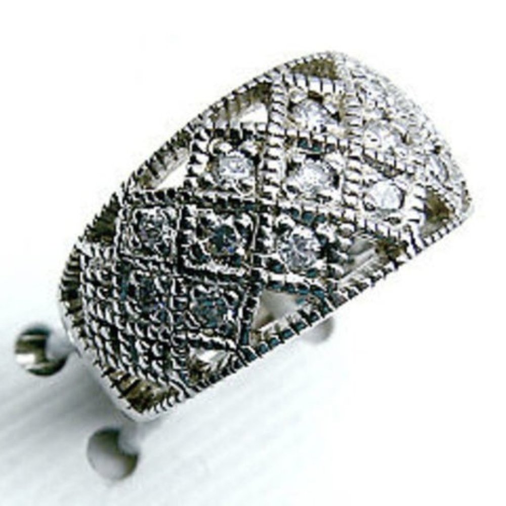 Sterling silver Wide  Band milgrain ring size 7 - Picture 3 of 6